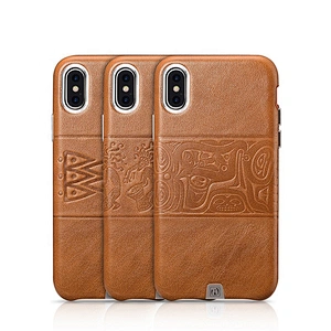ICARER Totem Pattern Real Leather Phone Protective Case for iPhone X