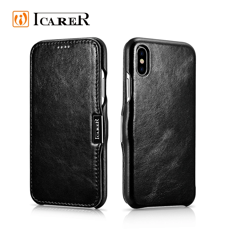 ICARER High Quality Flip Vintage Series Side-open Leather Mobile Phone Case for iPhone XS Max