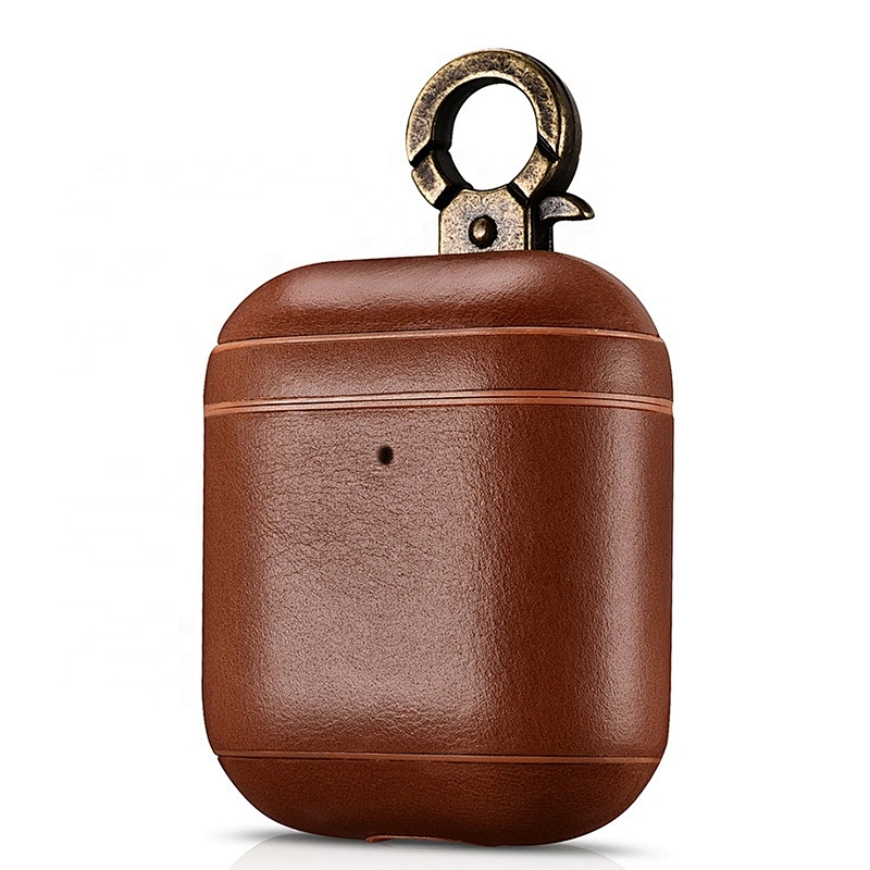 Vintage Series Real Leather Case With The Metal Hook and LED Indicator Hole for AirPods 2