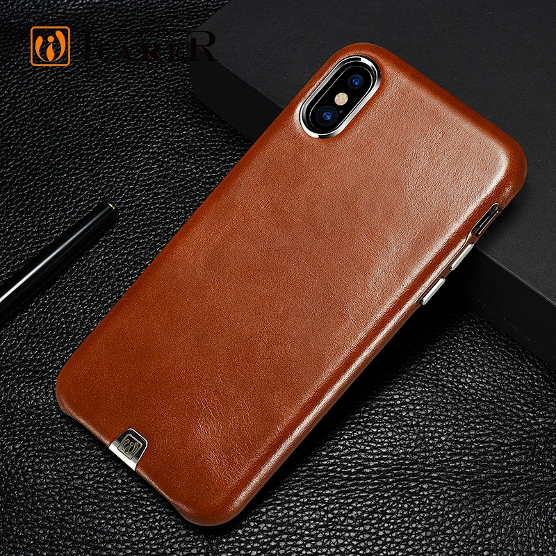 Customized Logo Genuine Leather Cell Phone Cases For iPhone X