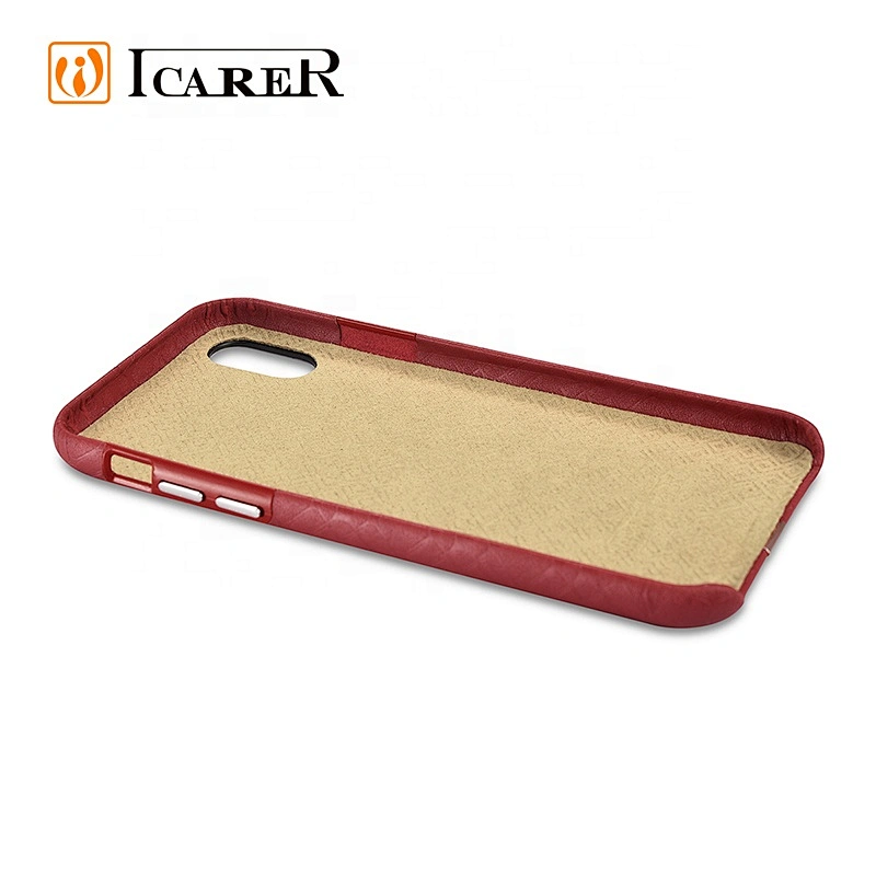 ICARER Case for iPhone X Luxury Real Leather Check Pattern Luxury Back Cover for iPhone X