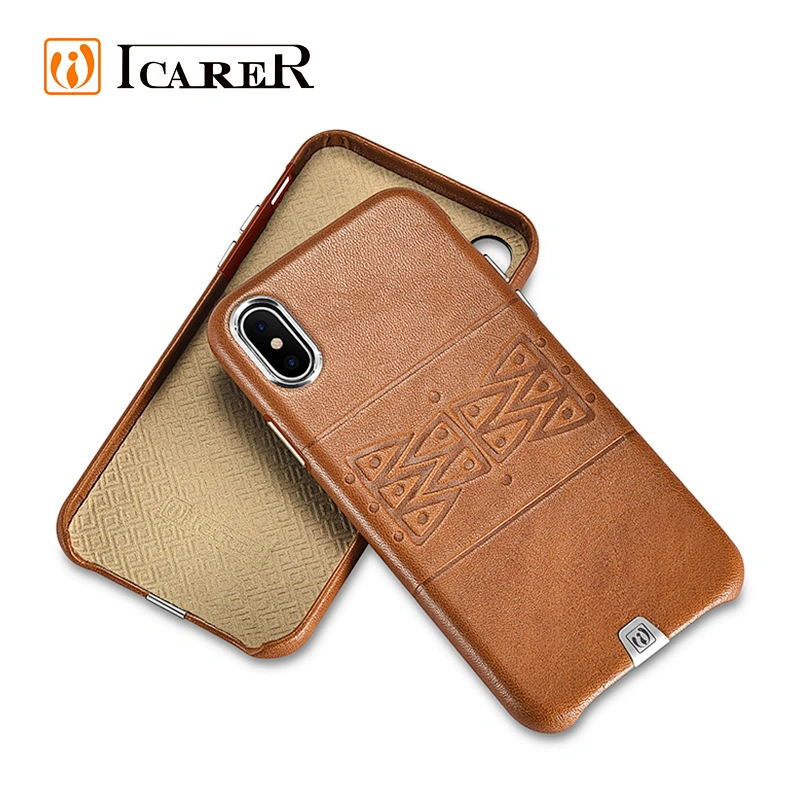 ICARER Totem Pattern Real Leather Phone Protective Case for iPhone X