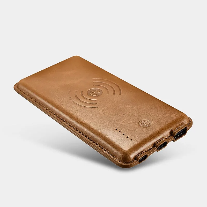 Customized Leather High Capacity Mobile Charger Fast Charging 10000mAh Power Bank