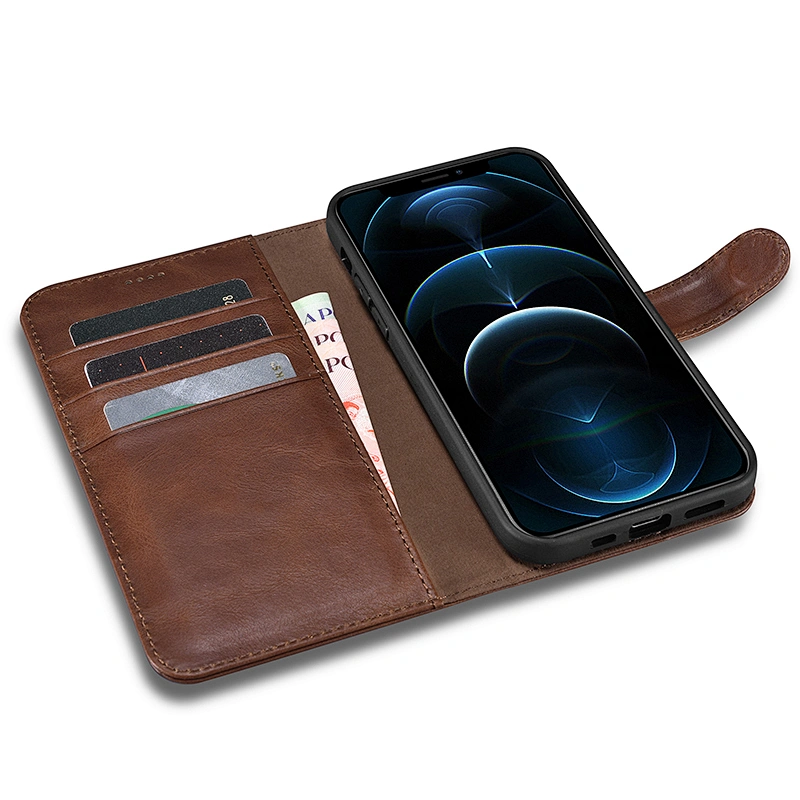 Vintage and Plain Leather Wallet Cases Cell Phone Case for 12 Pro Max for Genuine Leather for IPHONE 12 Book Case