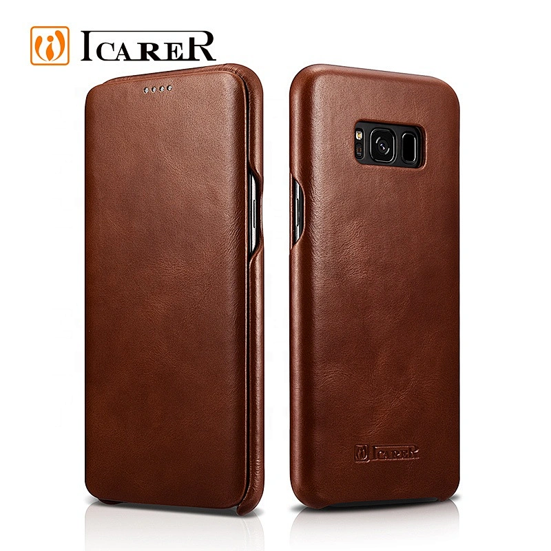 ICARER Wholesale Custom Curved Edge Vintage Series Leather Phone Case for Samsung Galaxy S8 Plus