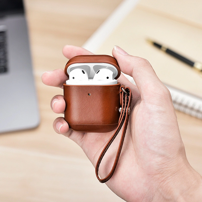 New Arrival Genuine Leather Portable Carrying Wireless Earphone Case for AirPods case for Apple Air Pods 2 Cover