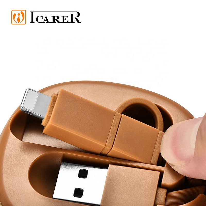 High Quality 2 in 1 Retractable Data Cable Fast Charging Leather USB Cable For iPhone For Android