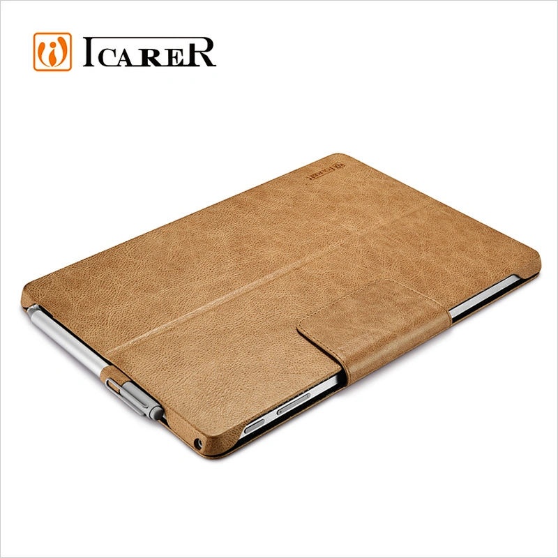 ICARER Genuine Leather Case for Microsoft Surface Pro 4 Flip Cover with Stand Function Luxury Series