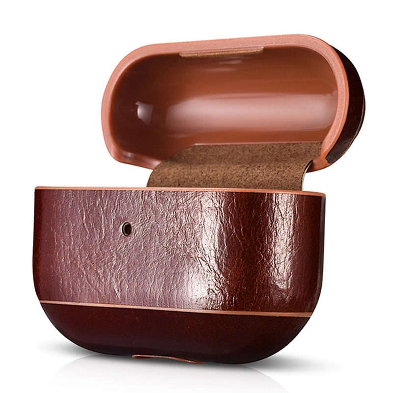 2020 ICARER Oil Wax Leather Protective Earphone Brown Case Shockproof Wireless Cover for Portable Earbuds Case for Air pod