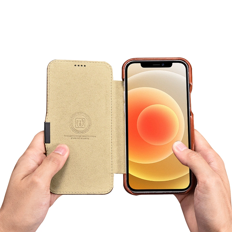 ICARER Luxury Real Leather Cell Phone Cases Mobile Phone Real Leather Flip Case for iPhone 12 Mini 5.4inch
