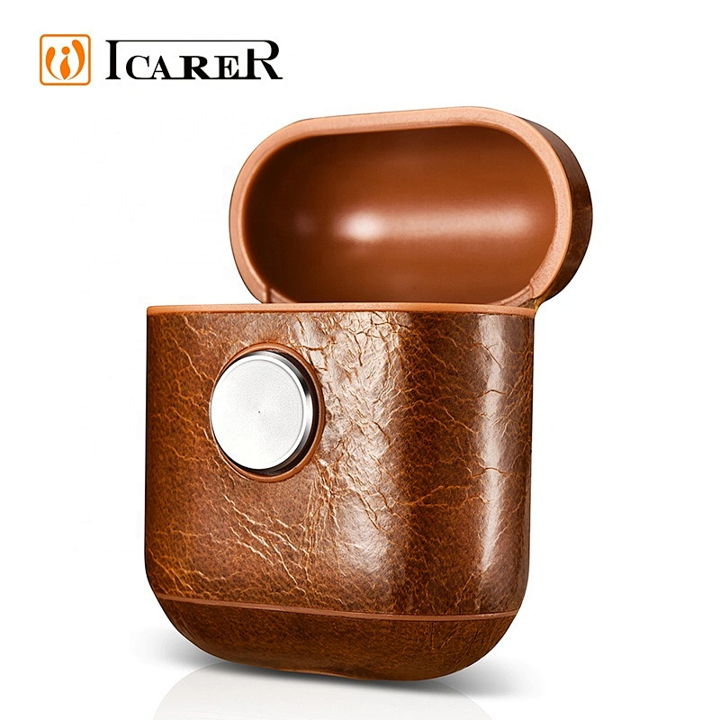 ICARER OEM Support Shockproof Leather Fidget Spinner Cover Case for AirPod Wireless Earphone
