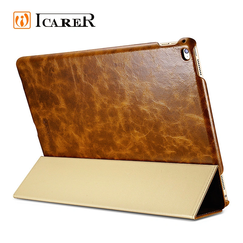 ICARER High Quality Oil Wax Vintage Genuine Leather Folio Case for iPad Pro 12.9 inch 9.7 inch