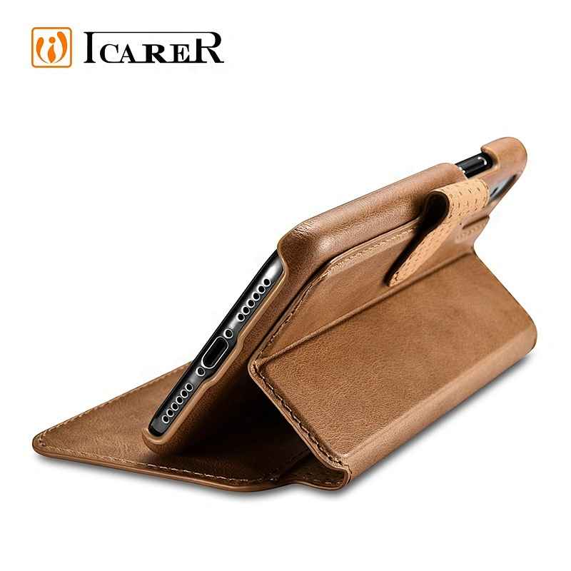 ICARER Distinguished Series Real Leather Detachable 2 in 1 Wallet Folio Case for iPhone XR
