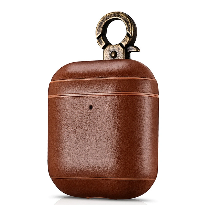 2021 High Quality Genuine Leather Protective Earphone Case with Metal Ring New Design for Wireless Portable Case  for Air pods