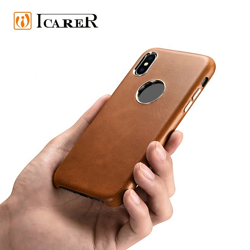 ICARER Support Wireless Charging Original Genuine Leather Phone Cover Case for iPhone XS