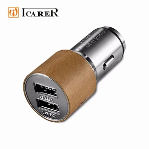 ICARER Luxury Genuine Leather USB Car Charger USB 3.0 Car Battery Charger