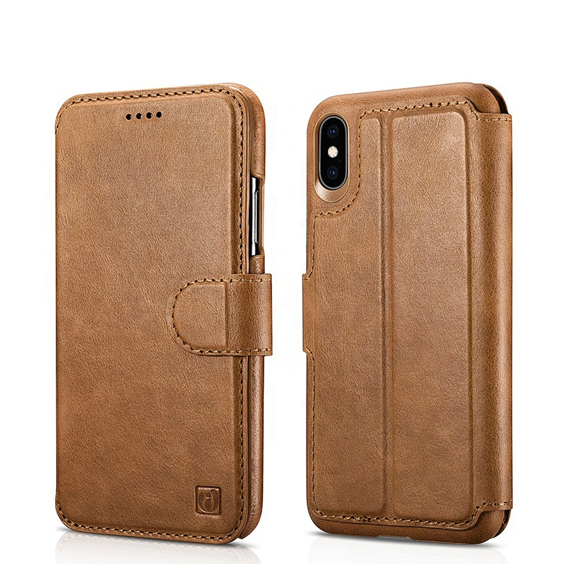 ICARER Real Leather Detachable 2 in 1 Magnetic Wallet Folio Case for iPhone XS Max