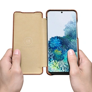 Genuine Leather Folio Case Shockproof Mobile Phone Cover for Samsung S20 Plus