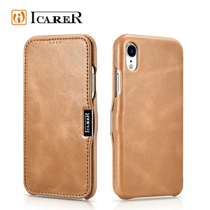 2019 ICARER Hot Selling Vintage Series Side Open Design Genuine Cowhide Leather Flip Case for iPhone XR
