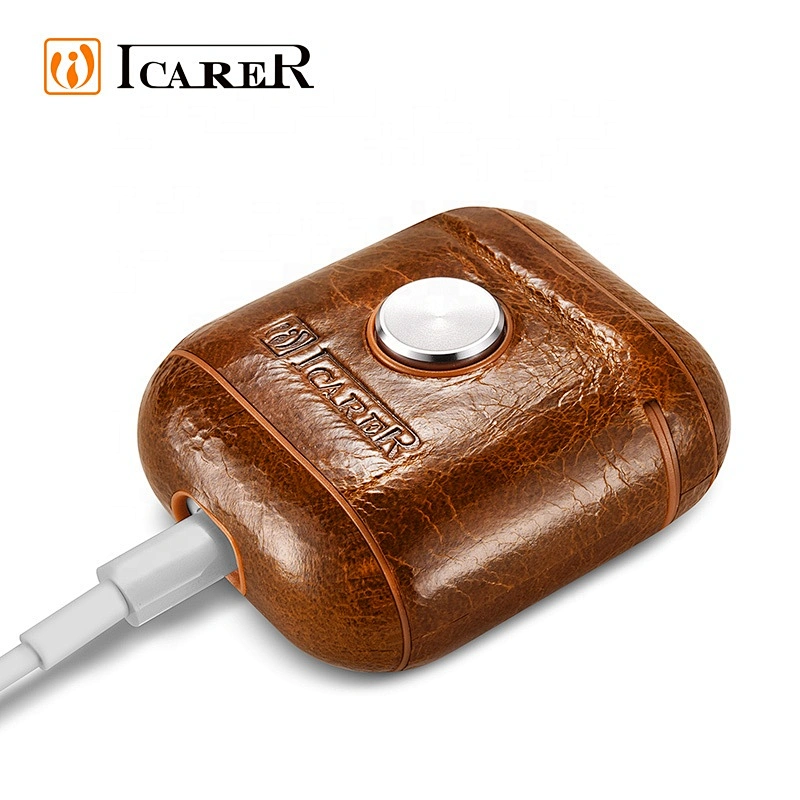 ICARER OEM Support Shockproof Leather Fidget Spinner Cover Case for AirPod Wireless Earphone