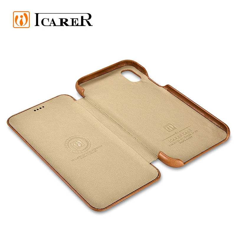 ICARER Hot Selling Type Curved Edge Mobile Phone Case Vintage Series Real Cowhide Leather Flip Case for iPhone XR XS Max