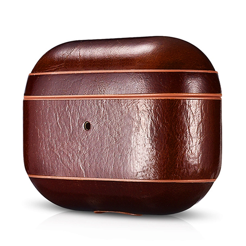 2020 ICARER Oil Wax Leather Protective Earphone Brown Case Shockproof Wireless Cover for Portable Earbuds Case for Air pod