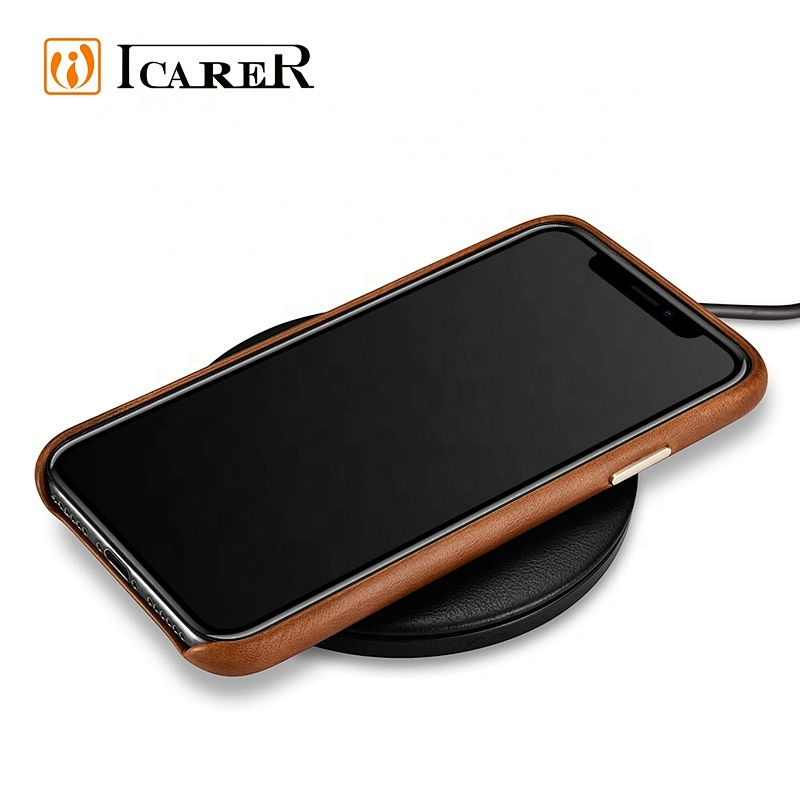 ICARER Support Wireless Charging Original Genuine Leather Phone Cover Case for iPhone XS