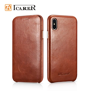 ICARER 2019 Hot Sell Luxury Genuine Mobile Phone Leather Case for iPhone X Side Open Case