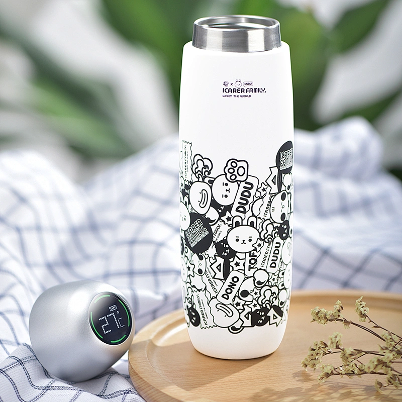 2020 ICARER New arrivals Portable Cooling White Cup Lovely  Water Bottle with LED Temperature Display for Refrigeration Cup
