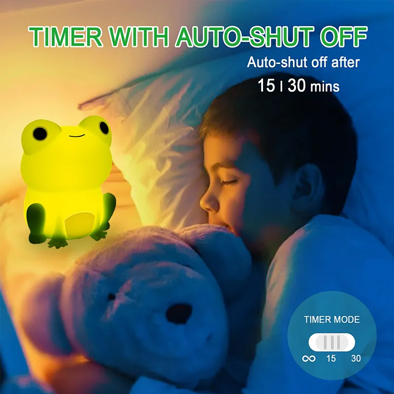 Wholesale Custom USB Rechargeable Silicone Frog Nightlight Cute LED Night Lamp Bedroom Decor Animal Nightlight for Kids' Room