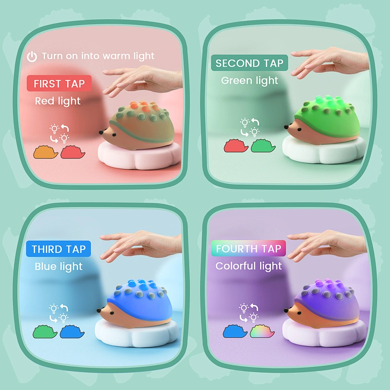 ICARER FAMILY Modern Mini Hedgehog LED Night Light Rechargeable USB Powered Bedroom Projector Silicone Material Touch Switch