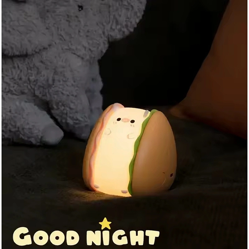 Pig Shaped Hamburger Night Light Soft LED Lamp USB Rechargeable for Home Use Touch Light