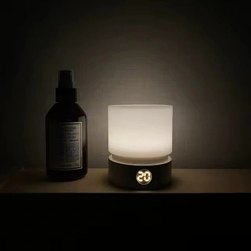 Home Decoration Wooden Cylindrical Rotating Timing Desk Warm Lamp Led Rechargeable Digital Display Bedside Night Light for Kids