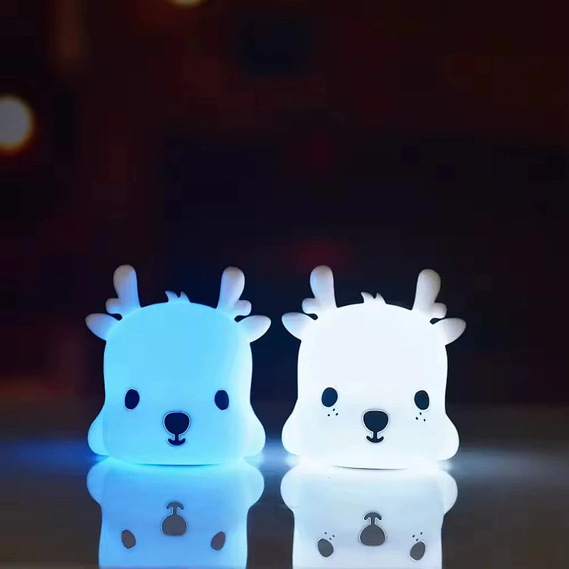 Christmas Modern LED Multicolor Silicone Deer Night Light Rechargeable Cute Mini Size Night Gifts for Baby Home Bedroom Decor