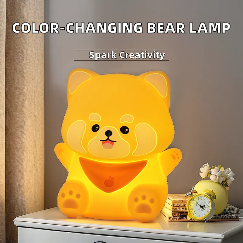 ICARER FAMILY LED Cute Bear Silicone Night Lamp Color-Changing Modern Design Warm Touch-Powered Home Hotel Use Mini Bedroom Room