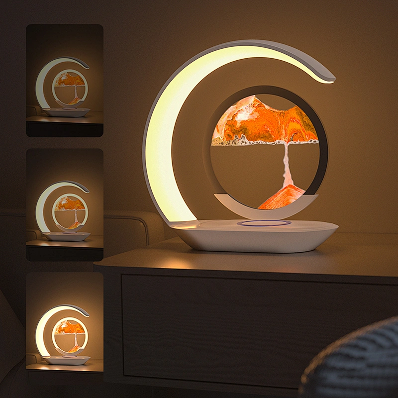 Wireless Charging LED 3D Sand Art Painting Table Night Light Desktop Decoration Atmosphere Lighting Room Home Use 5V Perfect