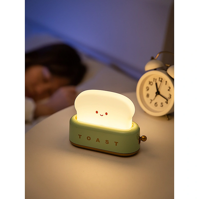 USB Toast Cartoon LED Night Light Cute Home Decor Kawaii Bread Table Lamp Night Lamp With Timer