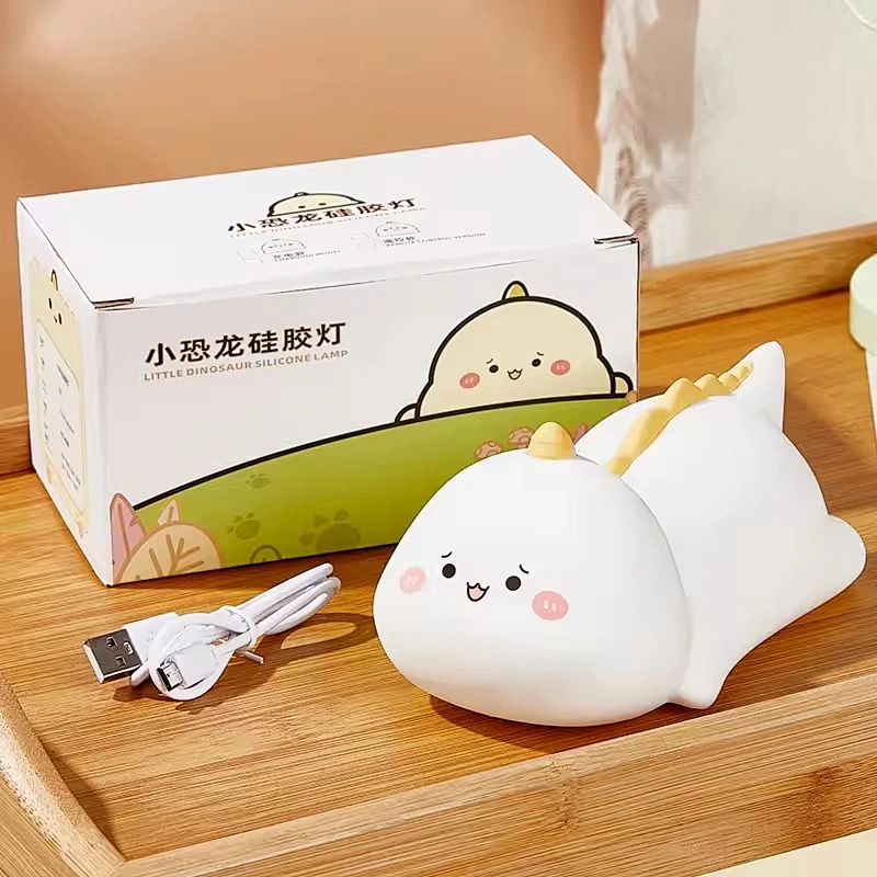 Cute Animal Dinosaur Tap Pat Rabbit Silicone Desk Lamp Bedside Nursing Baby Kids Night Light for Bedroom