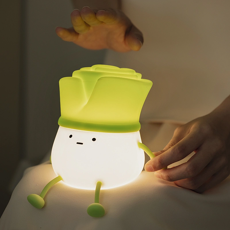 Leek Silicone Pat Night Light Green Onion Ming Children's Bedroom Sleep Rechargeable Bed with Sleep Creative Gift
