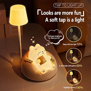 Cute Cat Table Lamp for Bedroom Smart Rechargeable Led Desk Lamps Lights USB Children Lights for Room Decor