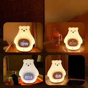 Cute Bear Shape Alarm Clock Timer Function Desk Lighting Colorful Remote Control Animal Night Light for Bedroom Kids Children