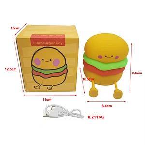 Burger Baby Rechargeable LED Night Light Mini Silicone Touch Hamburger Lamp Kids Battery Powered Bedside Lamp Home Living Room