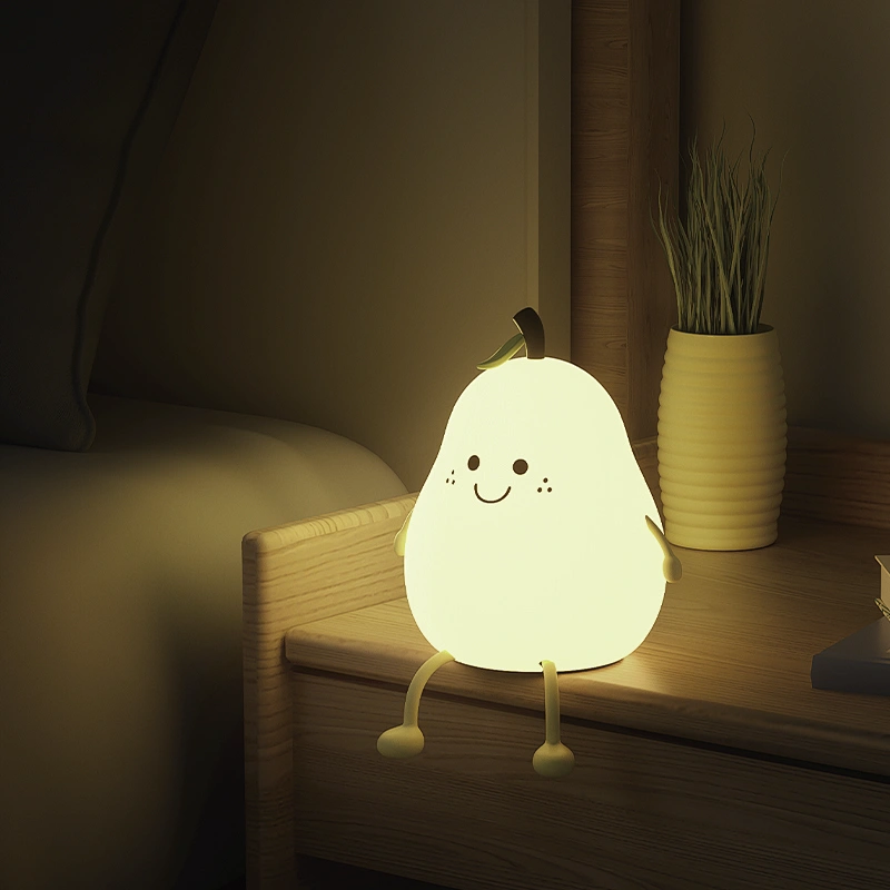 Custom Pat Touch Kids Mini Silicone Pears USB Sleeping Soft Silicon Lights Rechargeable LED Night Lights