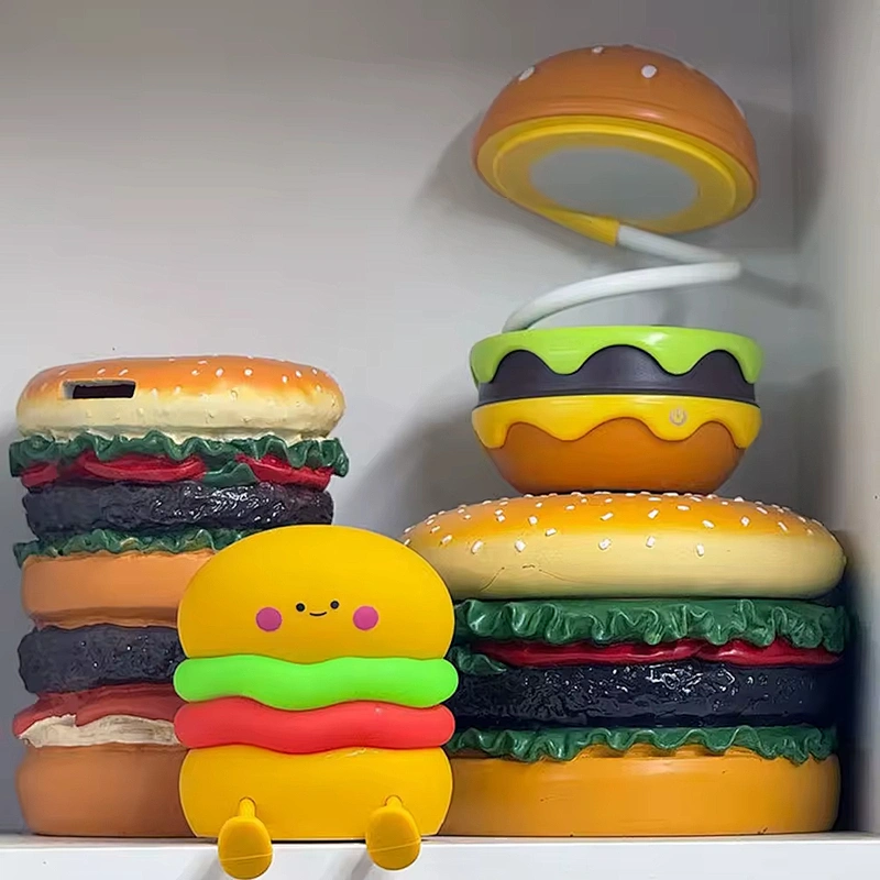 Burger Baby Rechargeable LED Night Light Mini Silicone Touch Hamburger Lamp Kids Battery Powered Bedside Lamp Home Living Room