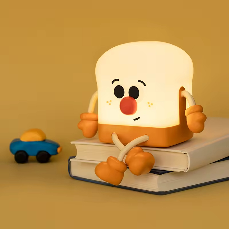 Cute Gift Silicone Cartoon Toast Anime Phone Holder Table Lamp Tap Dimmable Rechargeable Kids Night Light for Bedroom
