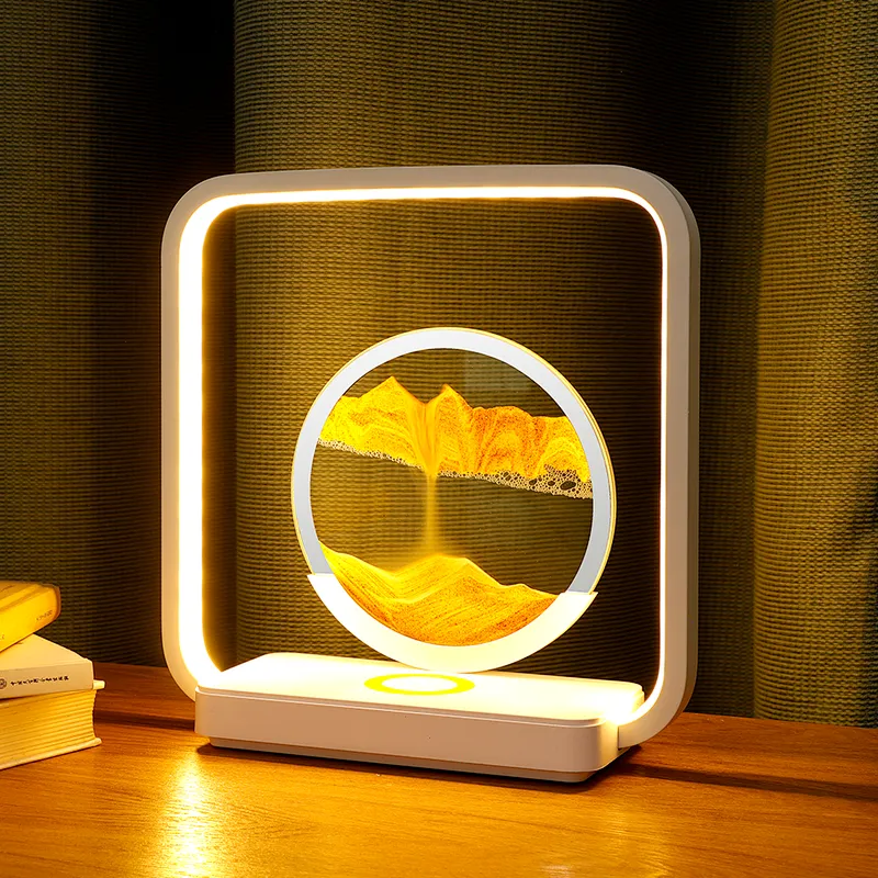 Modern Home Decoration 3D Dynamic Quicksand Painting Night Lamp Indoor Lighting with Wireless Charging ABS Body Sand Lighting
