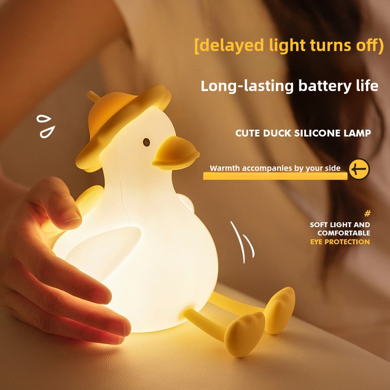 Cute Soft Silicone Duck Night Lamp for Kids Portable Rechargeable LED Light Source Home Decor Bedside Lamp for Bedroom Nursery