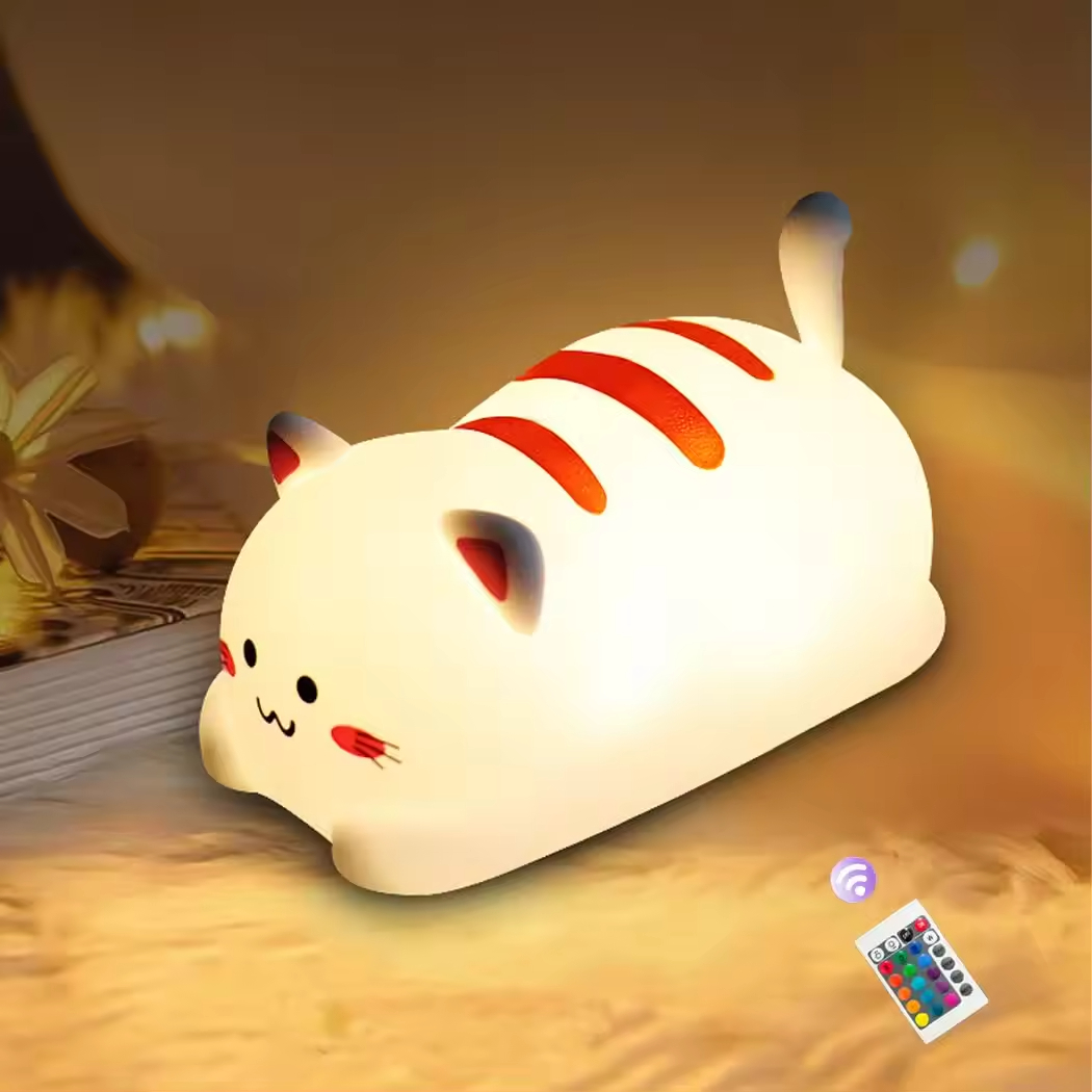Cute Animal Cat Remote Control RGB Toy Gift Rechargeable Bed RoomSilicone Table Lamp Silicone Night Light for Kids Children