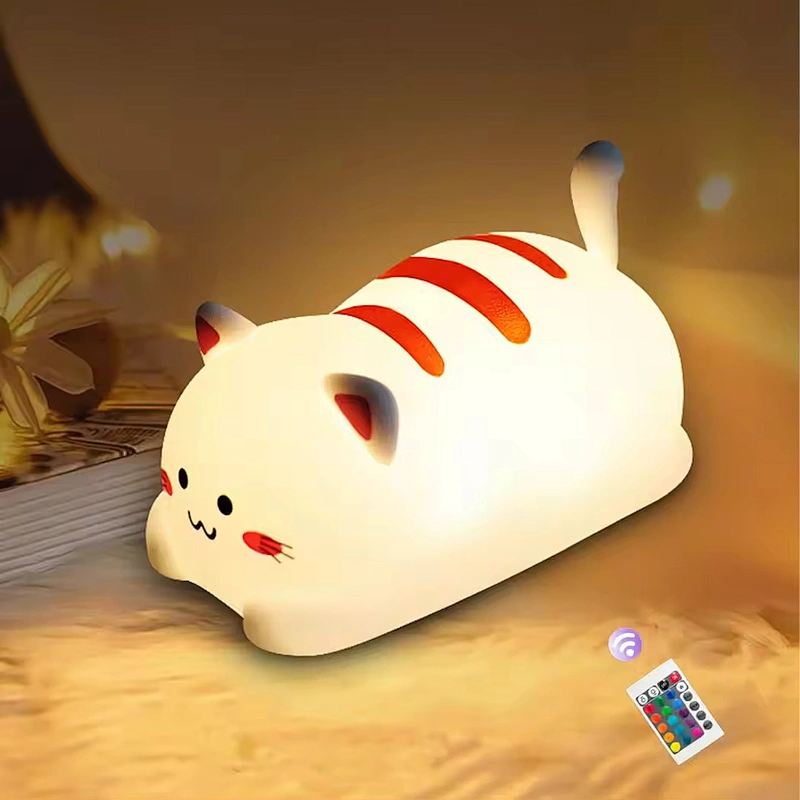 Cute Animal Cat Remote Control RGB Toy Gift Rechargeable Bed RoomSilicone Table Lamp Silicone Night Light for Kids Children