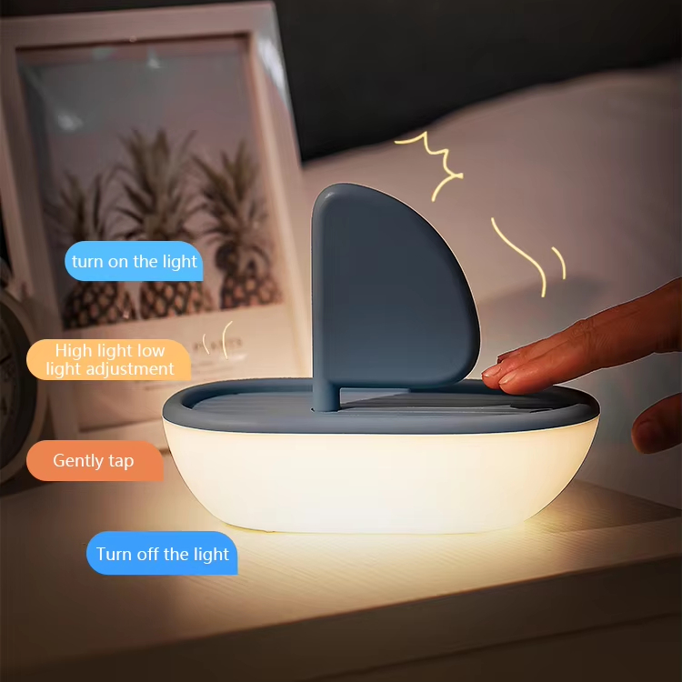 Yacht Design LED Desk Lamp Modern Mobile Phone Holder Boys Small Novelty USB Pat Night Light for Kids Baby Bedroom
